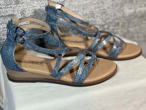Boutique by Corkys Sweet Tea Blue Snakeskin Strappy Wedge Sandals